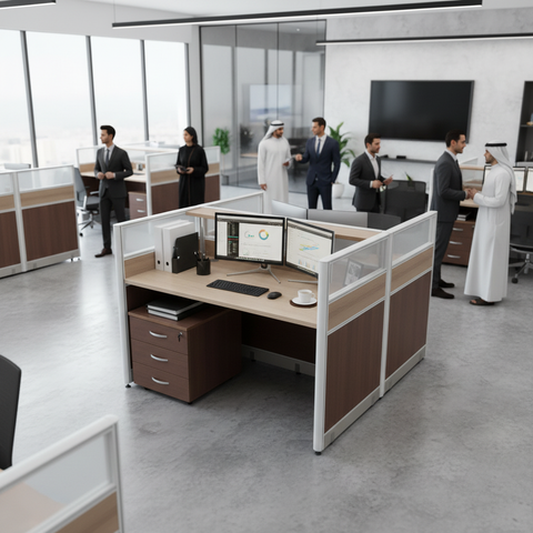 2-Person Work Station Coffee & Grey | Office Furniture UAE | INFINI HOMES