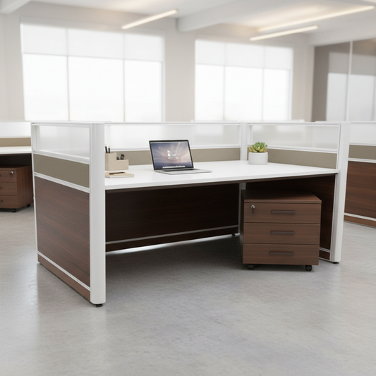 1-Person Work Station Oak+Kakie (100x60x75x110cm) White Aluminum Frame | Office Furniture UAE