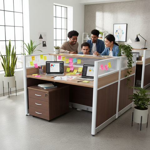 2-Person Work Station Oak+Kakie | Office Desk 100x120cm | UAE-Wide Delivery