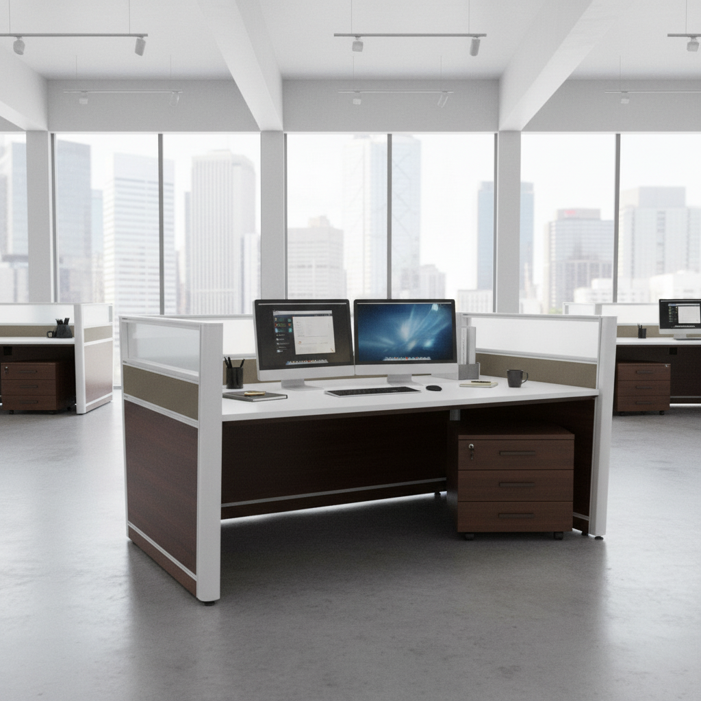 Oak & Khaki Workstation Desk 1-Person 120cm | Office Furniture UAE