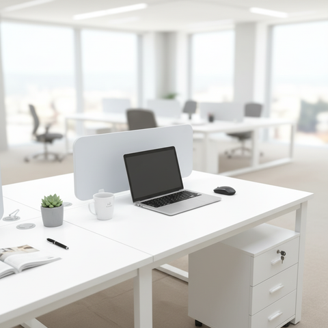Office Workstation Detail – Steel Frame Joint and Privacy Screen Clamp Close-Up | INFINI HOMES IH 834 UAE