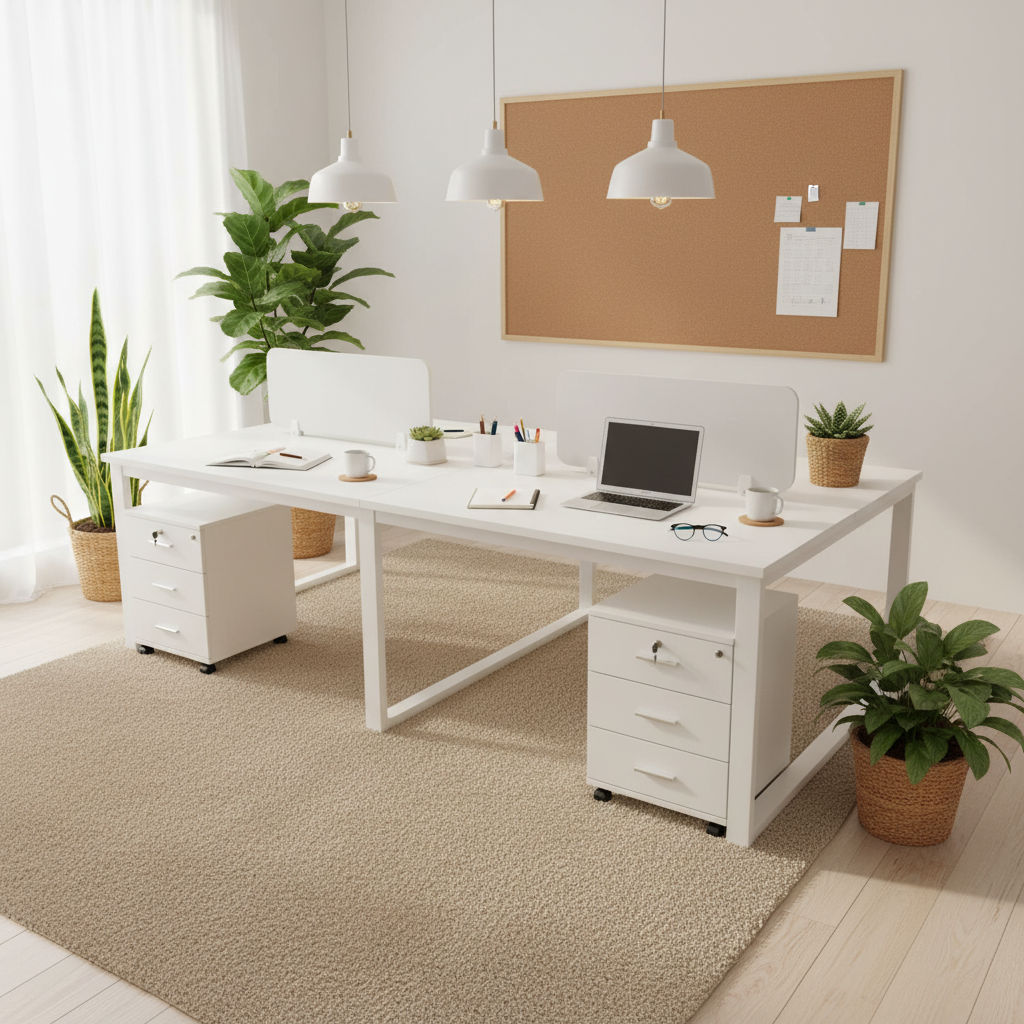 4-Seater Wooden Steel Workstation in Scandinavian-Style Office – Premium Office Furniture Dubai UAE | INFINI HOMES IH 834