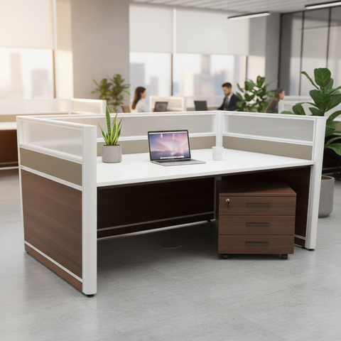 Oak & Khaki Workstation Desk 1-Person 120cm | Office Furniture UAE