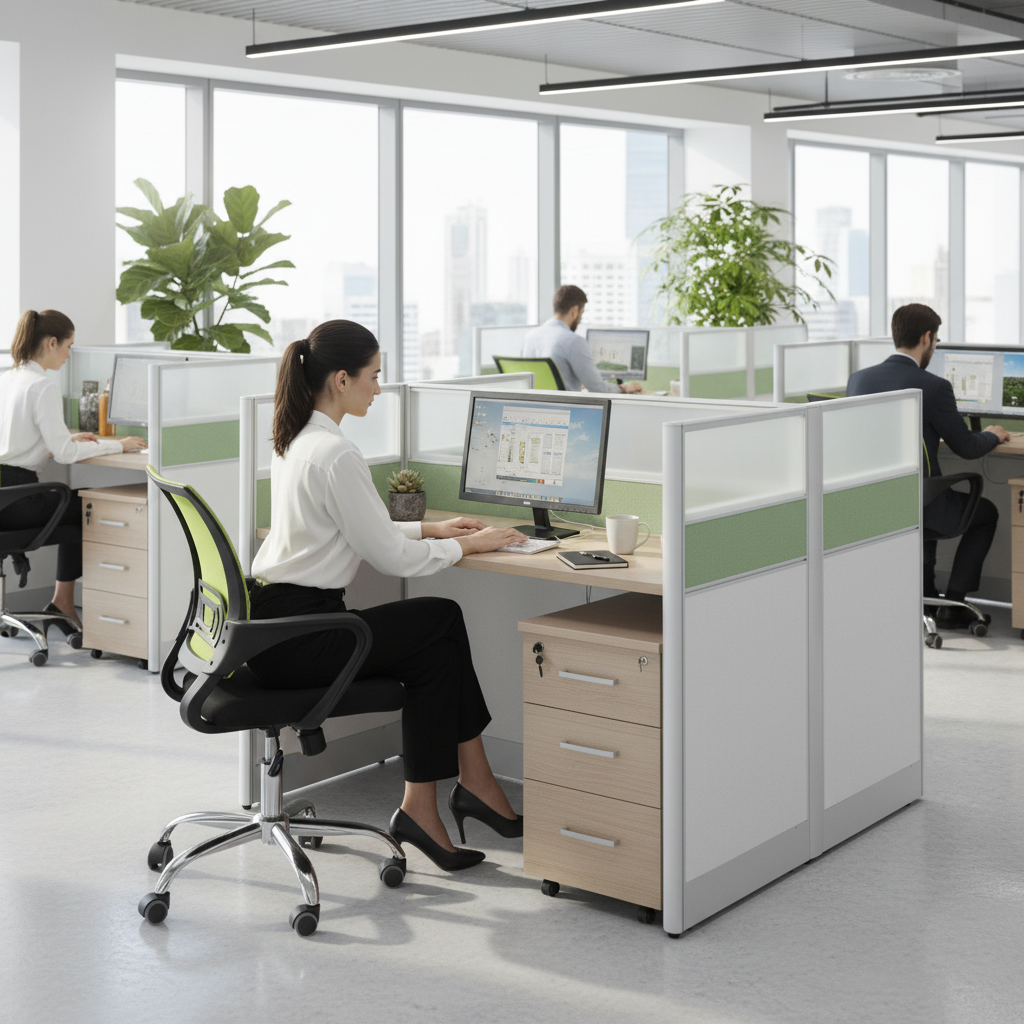 2-Person Office Workstation Beech & White UAE | 120cm Desk with Aluminum Frame | Dubai Abu Dhabi Sharjah