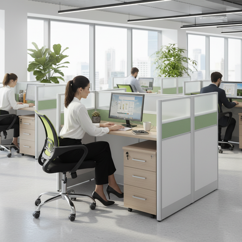 2-Person Office Workstation Beech & White UAE | 120cm Desk with Aluminum Frame | Dubai Abu Dhabi Sharjah